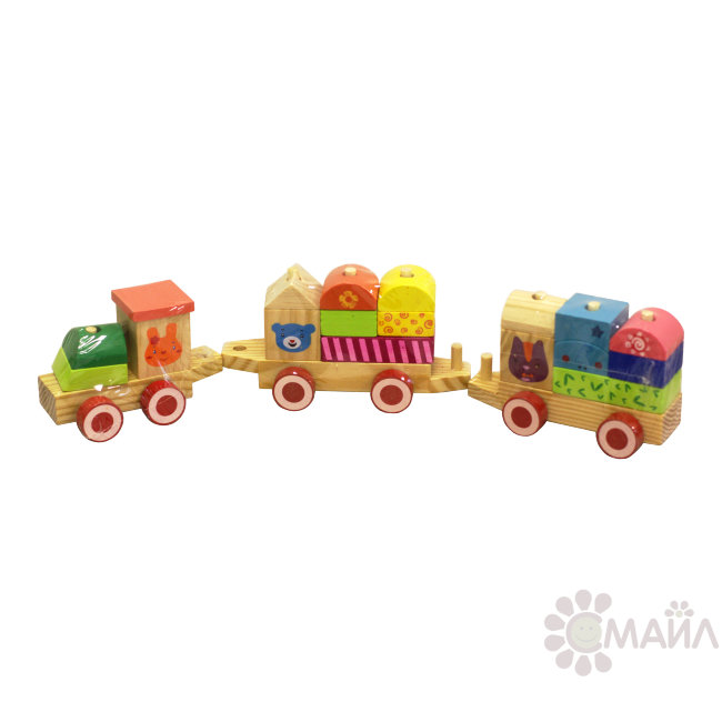 Игрушка деревянная - паровозик каталочка в/к 41,5*10*7,5 (2604)