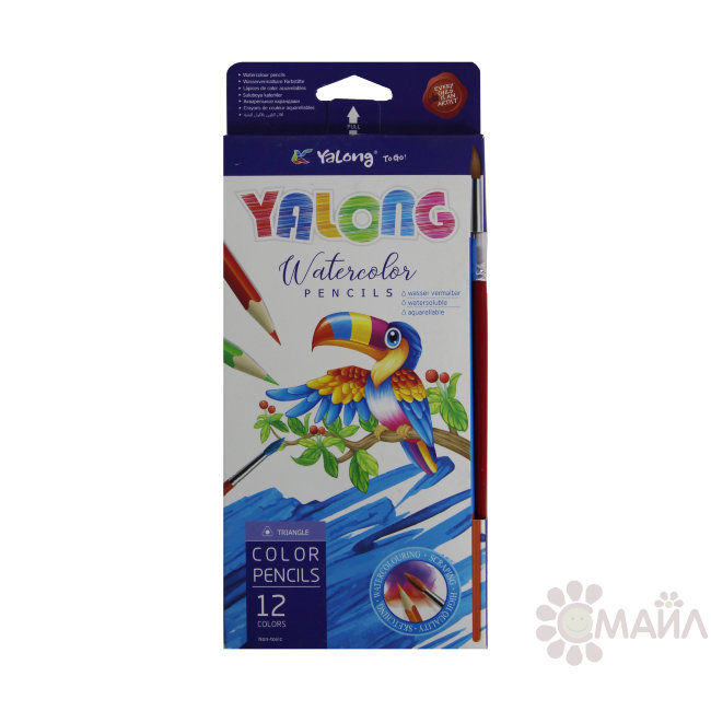 Карандаши цветные 12цв + кисточка Yalong