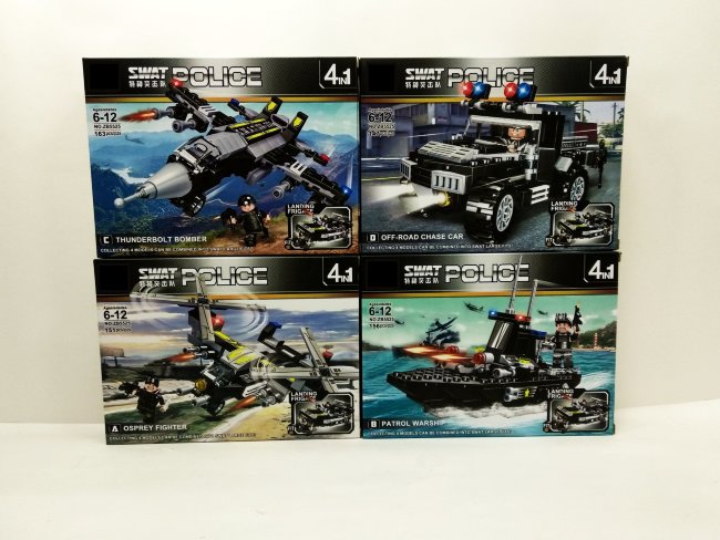 Конструктор "Swat" полицейская техника 147-163дет. (4 вида) в/к 26*19*5,5 (5525)