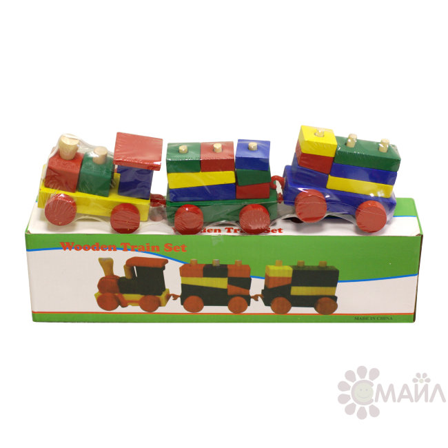 Игрушка деревянная - паровозик каталочка в/к 33*9*7,5