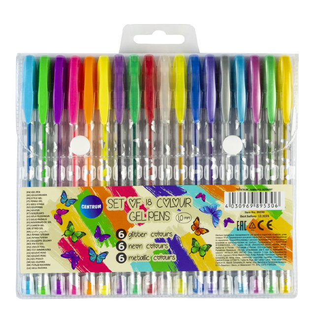 89530 Набор из 18 цв. гелевых ручек METALLIC &GLITTER &NEON 1.0мм в ПВХ упаковке