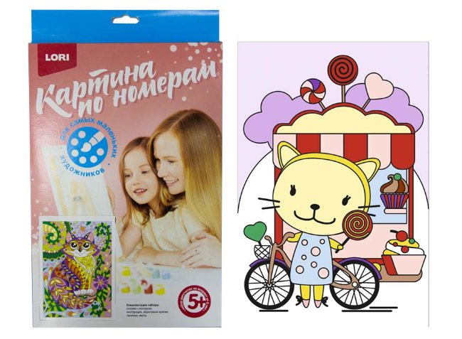 Ркн-001 Картина по номерам для малышей "Киска с леденцом"