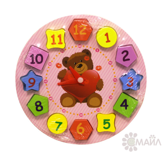 Игрушка деревянная - Часы - пазл (диаметр-18см.) в/к 19*18,5*2,5 (2618)