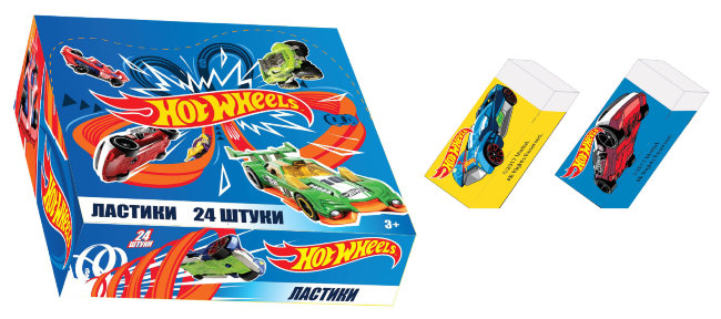 89208 Ластик "Hot Wheels", размер: 56*21*10 мм, белый, прямоугольный, в дисплее 24 шт