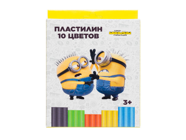 83295 Пластилин 10 цветов "Миньоны",200 гр,  стека пластиковая, картонная упаковка с европодвесом