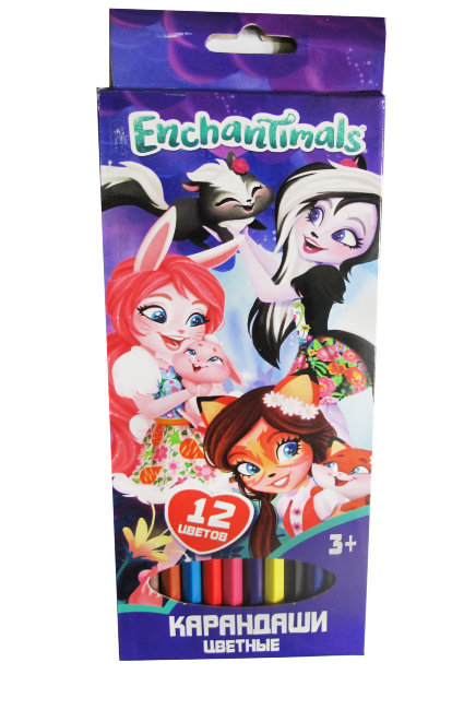 88769 Карандаши цветные пластиковые 12 цветов "Enchantimals", длина 177 мм.