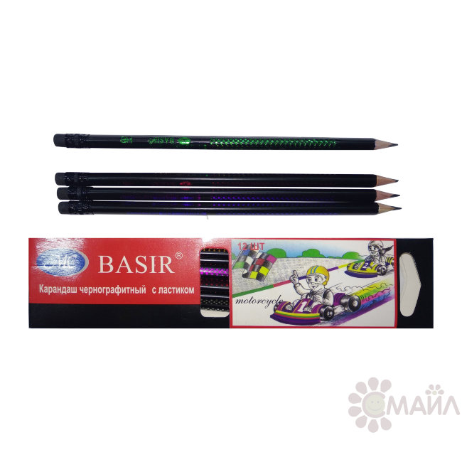 Карандаш трехгранный чернографитный с ластиком Basir 4936