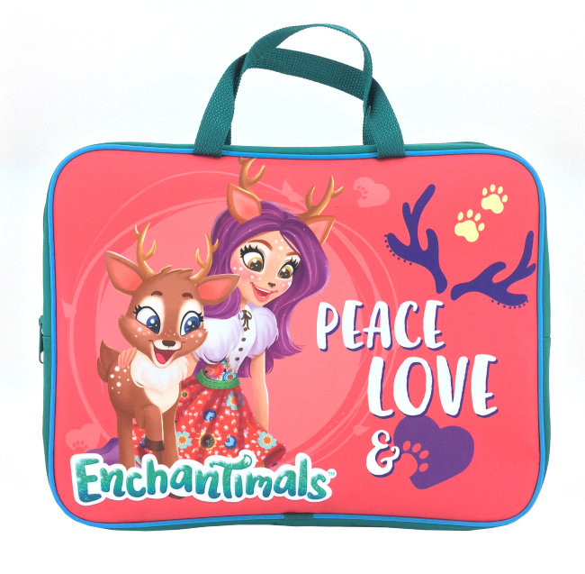 88651 Папка с ручками "Enchantimals",  формат А4, для тетрадей, пластиковая, на молнии, края отстроч
